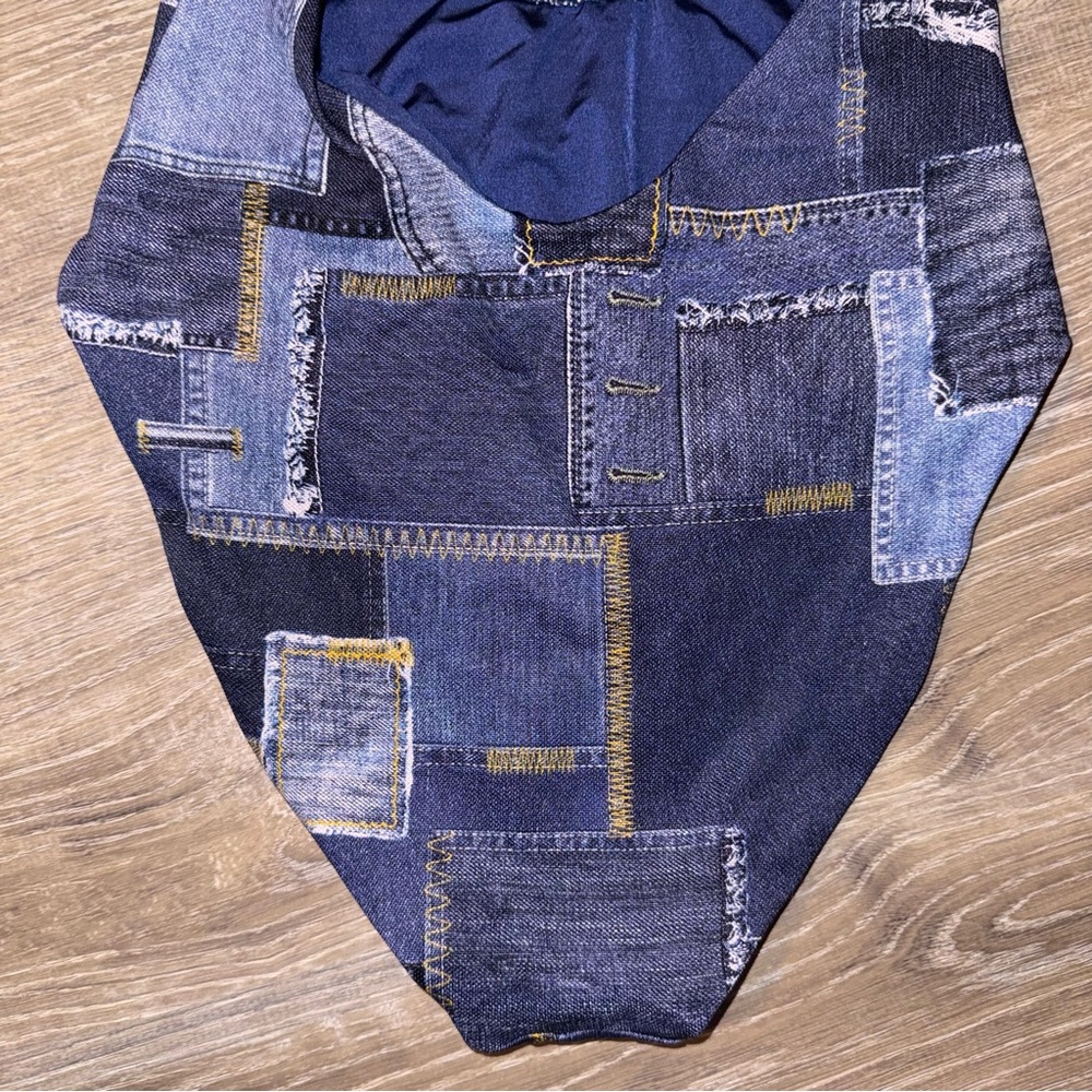 WeWoreWhat collar racerback denim patchwork one piece swimsuit blue XS NWT - Picture 11 of 15